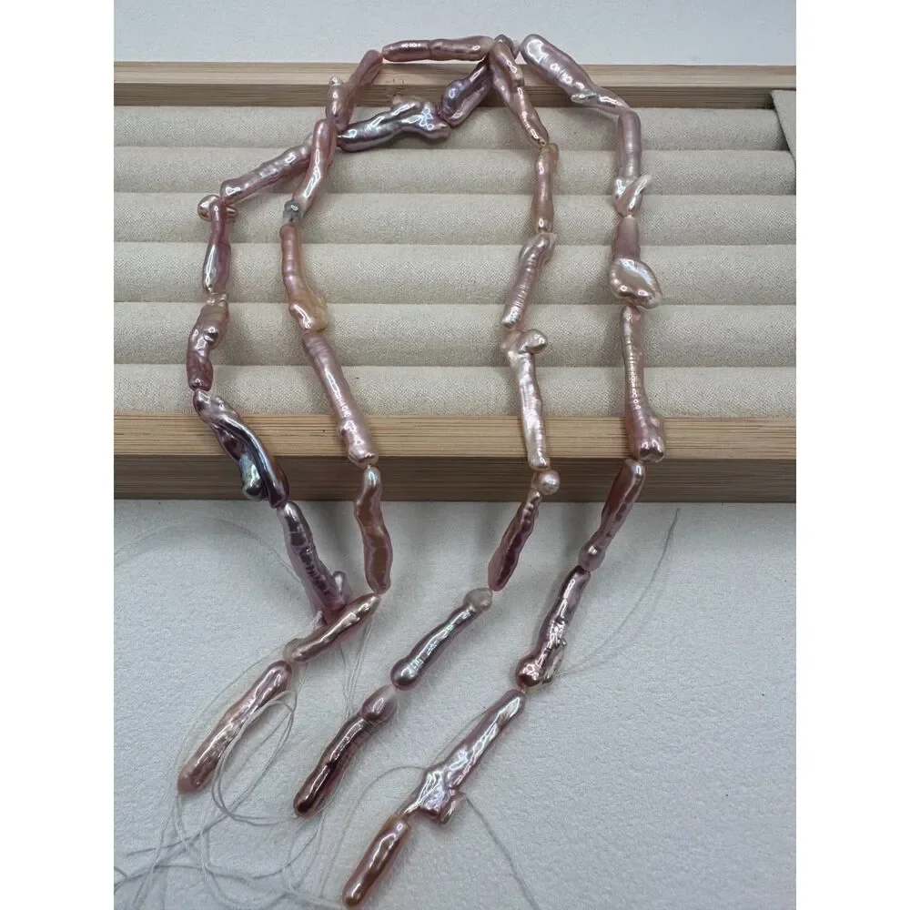 2 Strand Bundle Natural Pink Purple Biwa Stick Freshwater Pearls DIY Jewelry